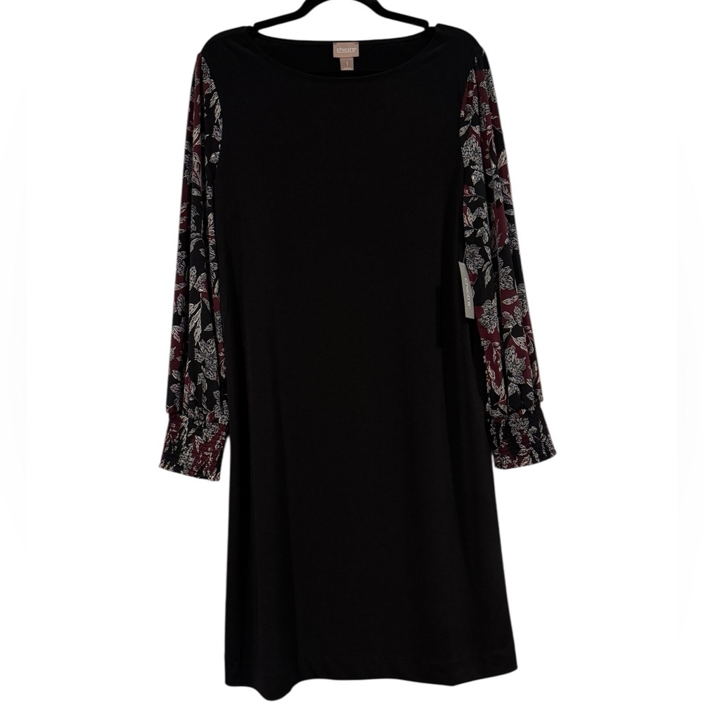 **NWT** Chico’s Darting Floral Boat Bishop Sleeve Dress - Picture 2 of 6